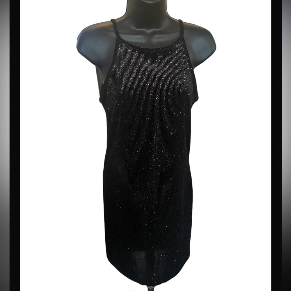 Black mini dress with shimmer rainbow sparkles